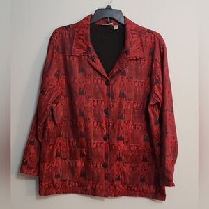 Chico's Design Red Persian Kashmiri Character Tapestry Blazer Size 3/XL